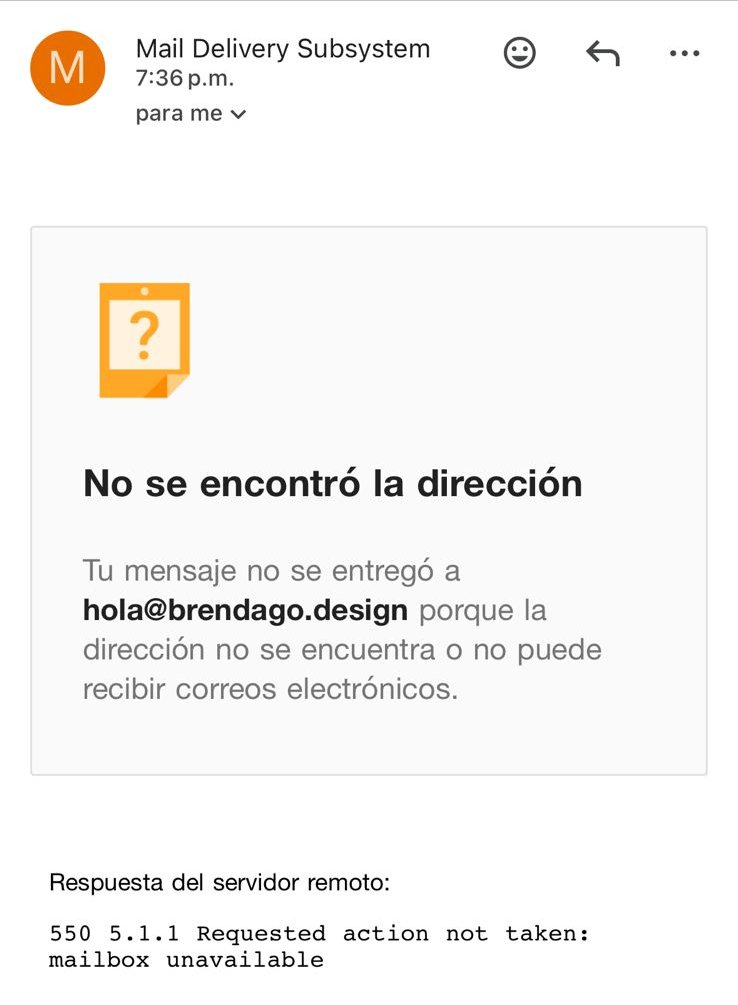 Rebote de Gmail: 'No se encontró la dirección', con la respuesta del servidor remoto 550 5.1.1 Requested action not taken: mailbox unavailable